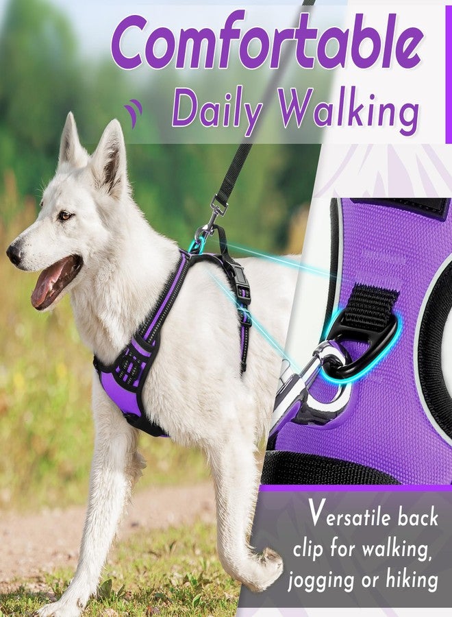 Eagloo Dog Harness for Large Dogs, No Pull Service Vest with Reflective Strips and Control Handle, Adjustable and Comfortable for Easy Walking, No Choke Pet Harness with 2 Metal Rings, Purple, L - Image 3
